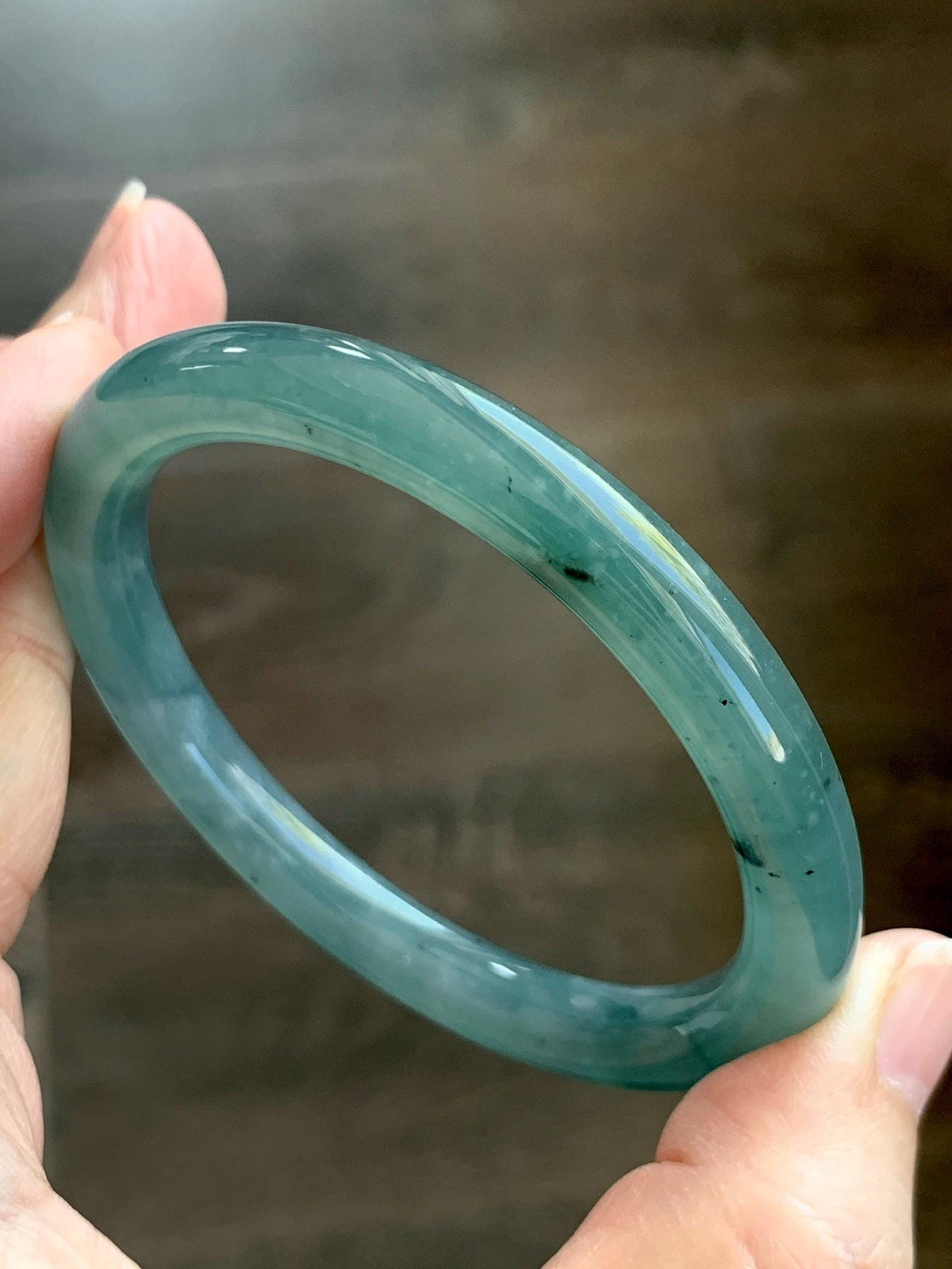 Certified Natural Grade A Guatemalan Icy Translucent Dusty Teal Green Jade Jadeite Bangle Bracelet 55.17mm 6.8” 32g 天然冰危蓝绿翡翠圆条手镯 951
