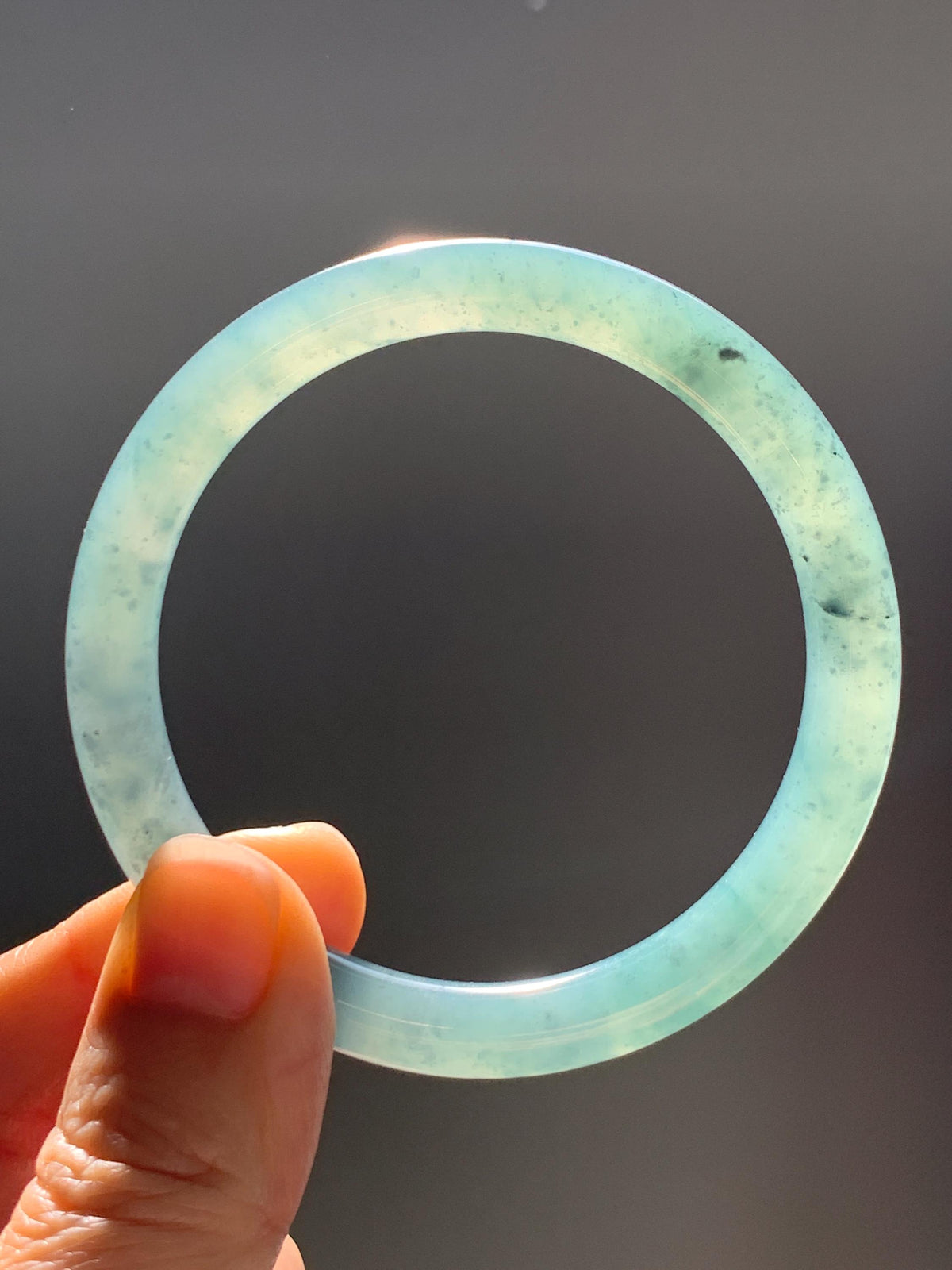 Certified Natural Grade A Guatemalan Icy Translucent Dusty Teal Green Jade Jadeite Bangle Bracelet 55.17mm 6.8” 32g 天然冰危蓝绿翡翠圆条手镯 951