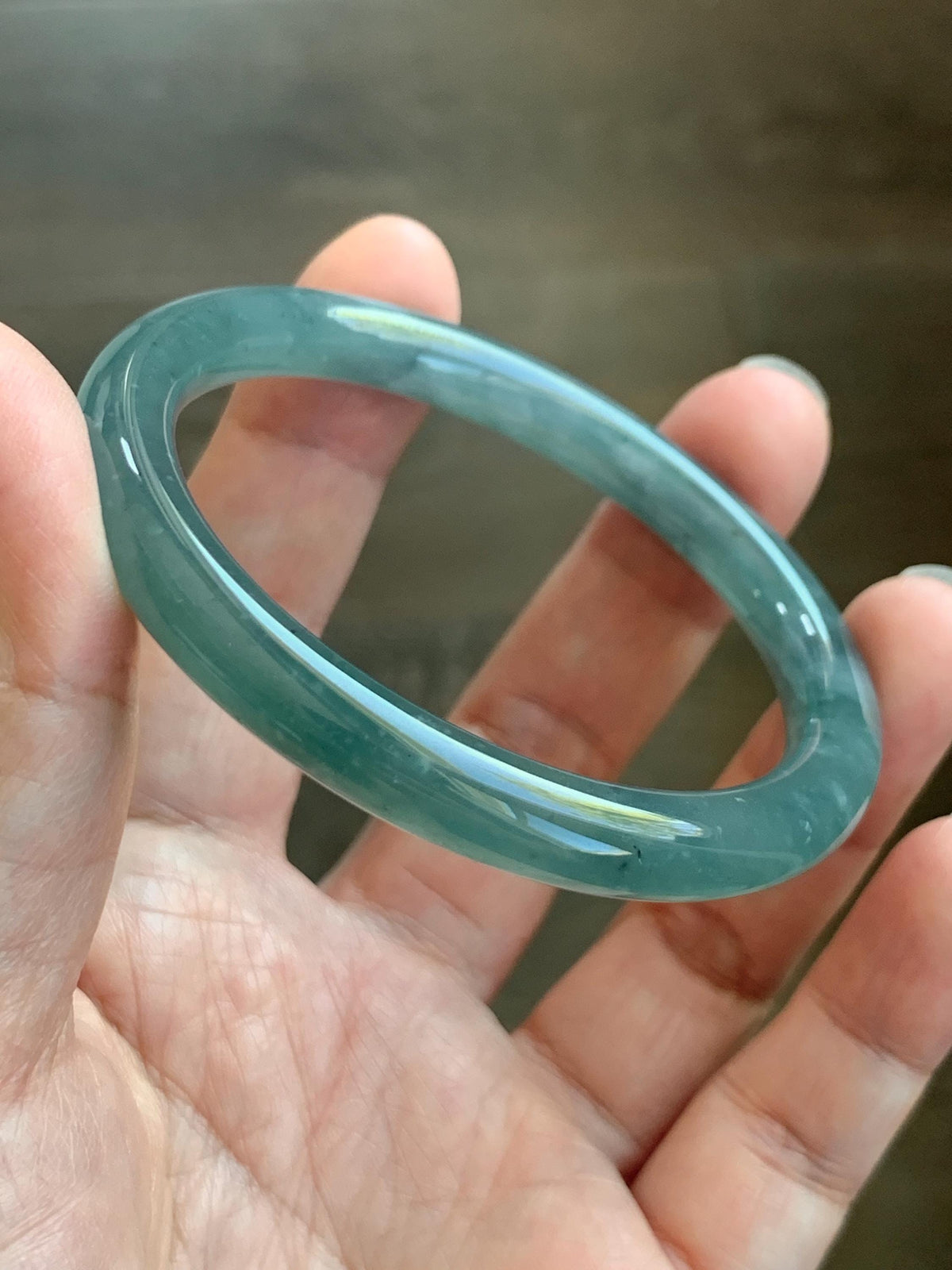 Certified Natural Grade A Guatemalan Icy Translucent Dusty Teal Green Jade Jadeite Bangle Bracelet 55.17mm 6.8” 32g 天然冰危蓝绿翡翠圆条手镯 951