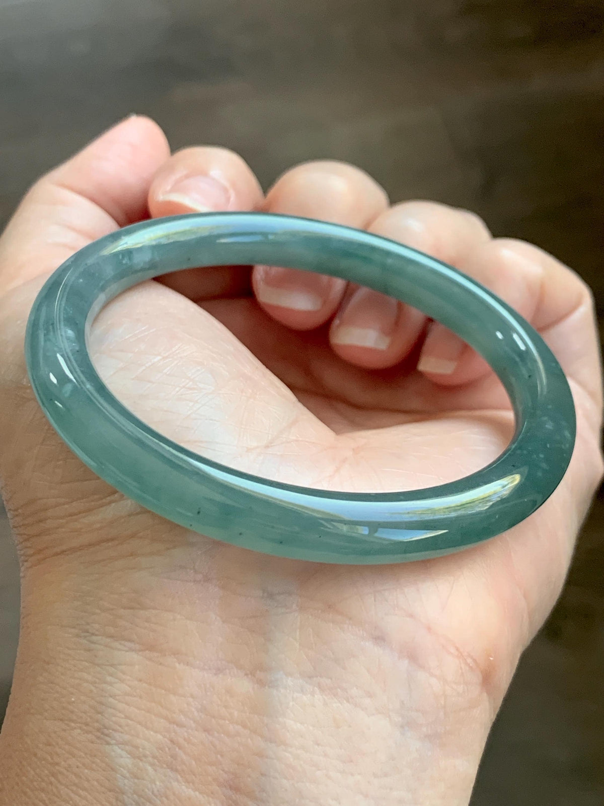 Certified Natural Grade A Guatemalan Icy Translucent Dusty Teal Green Jade Jadeite Bangle Bracelet 55.17mm 6.8” 32g 天然冰危蓝绿翡翠圆条手镯 951