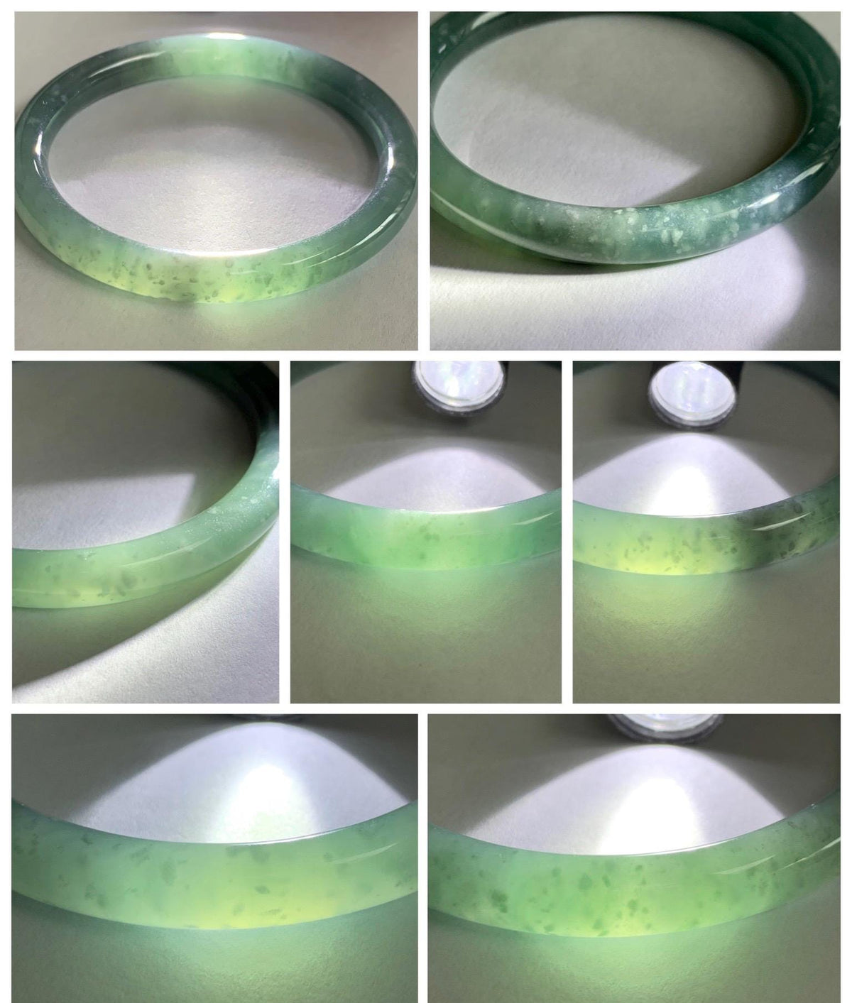 Certified Natural Grade A Guatemalan Icy Translucent Dusty Teal Green Jade Jadeite Bangle Bracelet 59mm 7.29” 33g 天然冰危蓝绿翡翠圆条手镯 930