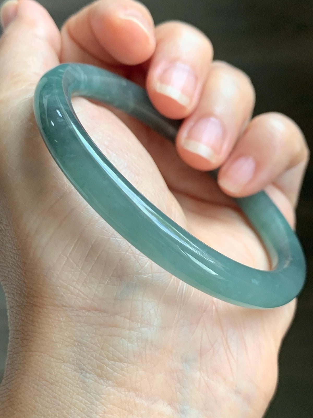 Certified Natural Grade A Guatemalan Icy Translucent Dusty Teal Green Jade Jadeite Bangle Bracelet 59mm 7.29” 33g 天然冰危蓝绿翡翠圆条手镯 930