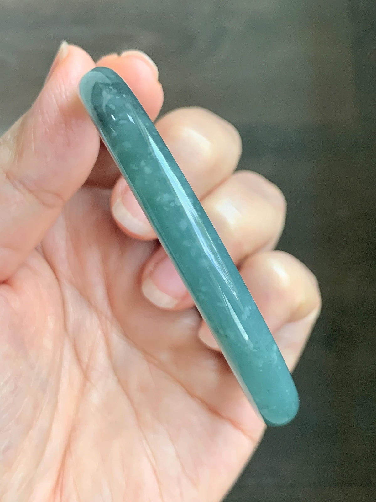 Certified Natural Grade A Guatemalan Icy Translucent Dusty Teal Green Jade Jadeite Bangle Bracelet 59mm 7.29” 33g 天然冰危蓝绿翡翠圆条手镯 930