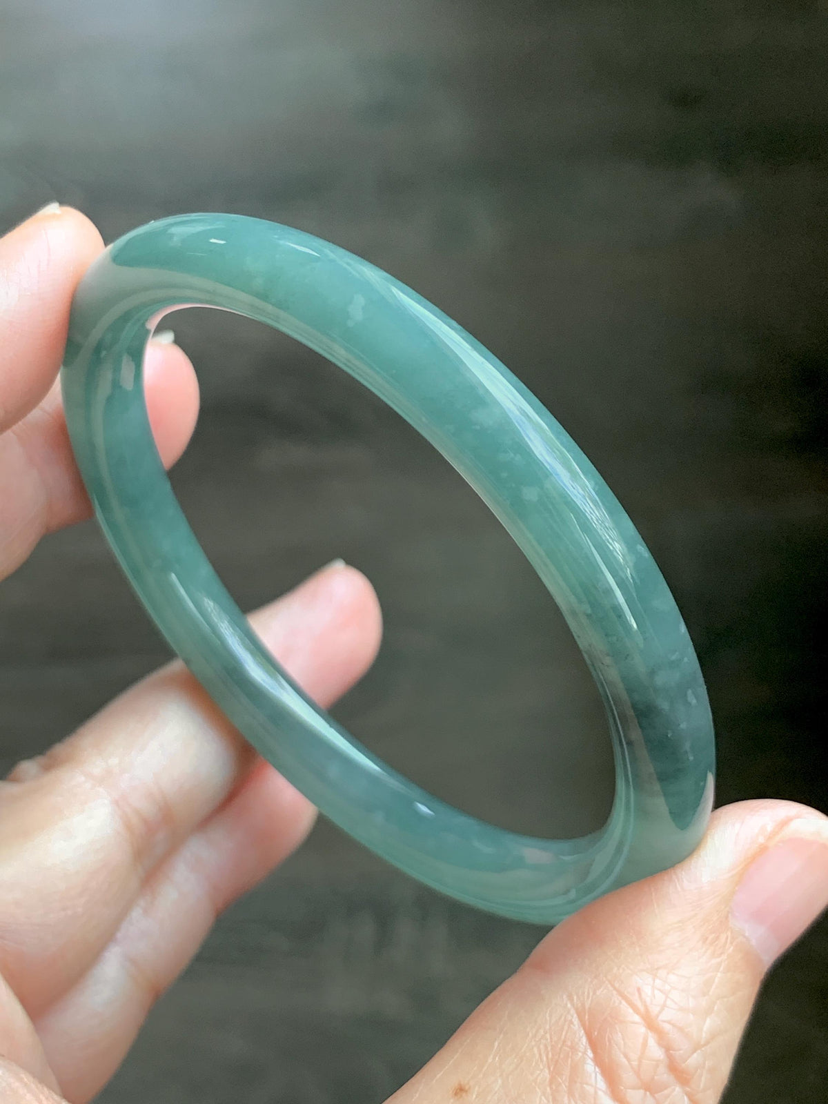 Certified Natural Grade A Guatemalan Icy Translucent Dusty Teal Green Jade Jadeite Bangle Bracelet 59mm 7.29” 33g 天然冰危蓝绿翡翠圆条手镯 930
