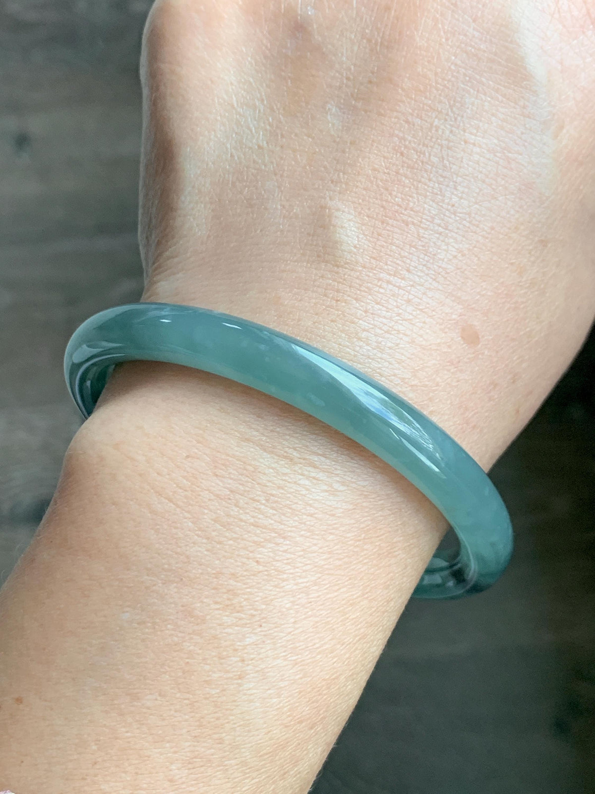 Certified Natural Grade A Guatemalan Icy Translucent Dusty Teal Green Jade Jadeite Bangle Bracelet 59mm 7.29” 33g 天然冰危蓝绿翡翠圆条手镯 930