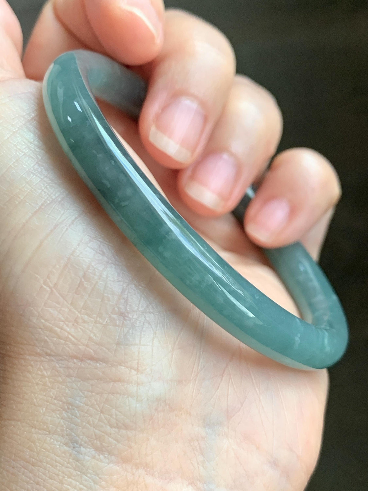 Certified Natural Grade A Guatemalan Icy Translucent Dusty Teal Green Jade Jadeite Bangle Bracelet 59mm 7.29” 33g 天然冰危蓝绿翡翠圆条手镯 930