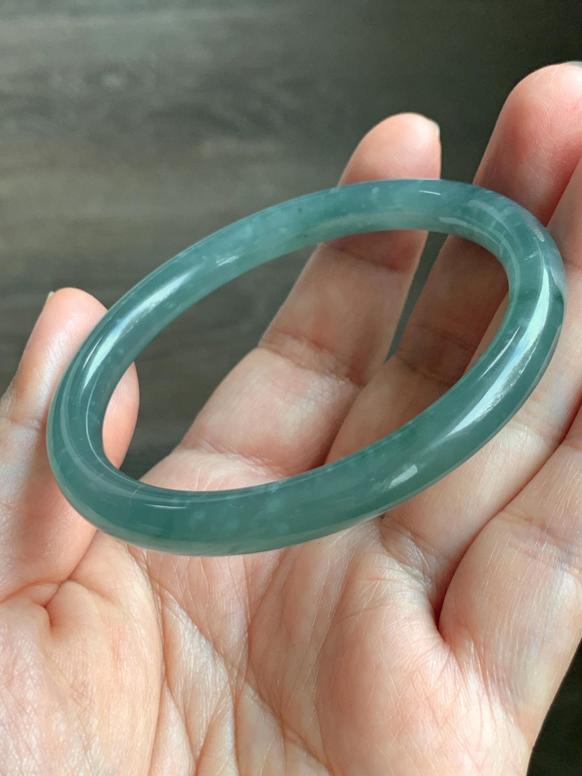 Certified Natural Grade A Guatemalan Icy Translucent Dusty Teal Green Jade Jadeite Bangle Bracelet 56mm 6.93” 27g 天然冰危蓝绿翡翠圆条手镯 950
