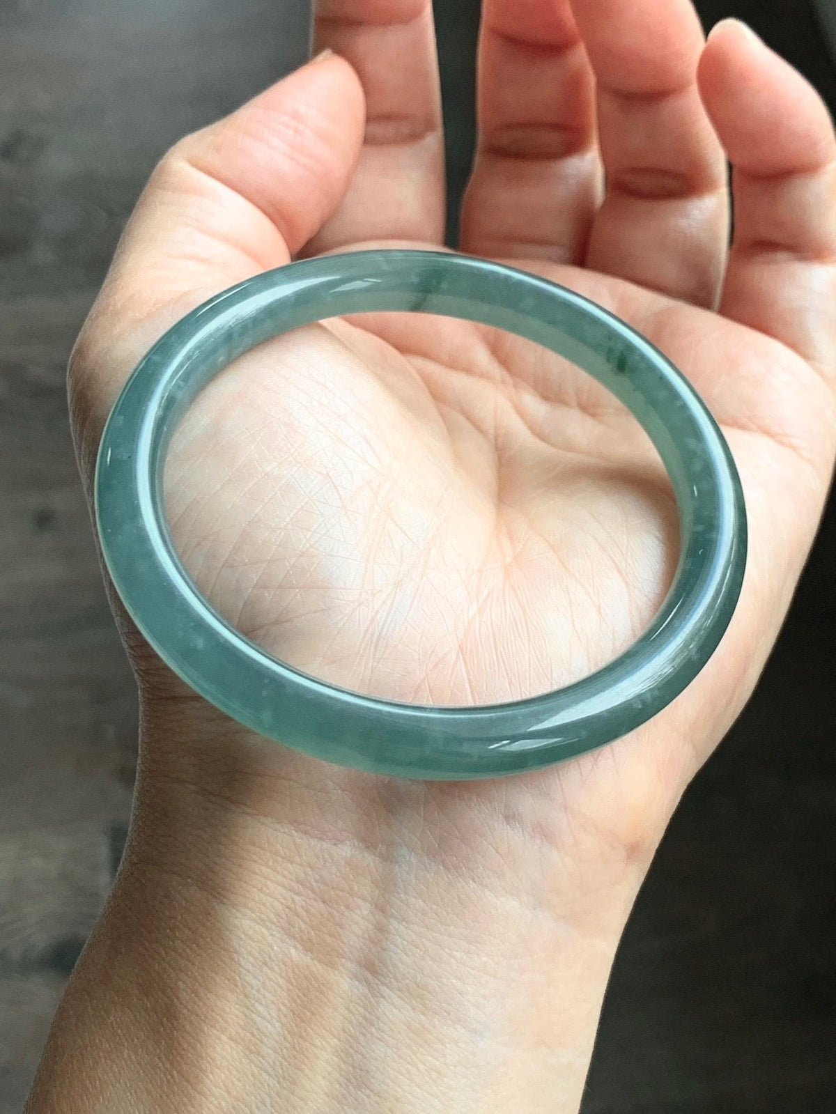 Certified Natural Grade A Guatemalan Icy Translucent Dusty Teal Green Jade Jadeite Bangle Bracelet 56mm 6.93” 27g 天然冰危蓝绿翡翠圆条手镯 950