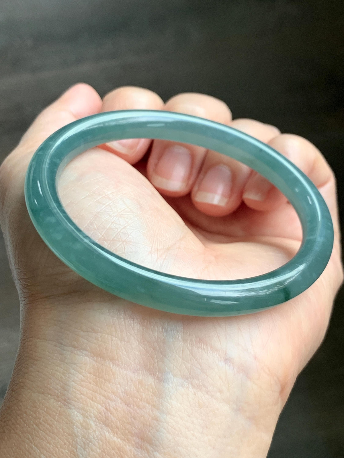 Certified Natural Grade A Guatemalan Icy Translucent Dusty Teal Green Jade Jadeite Bangle Bracelet 56mm 6.93” 27g 天然冰危蓝绿翡翠圆条手镯 950