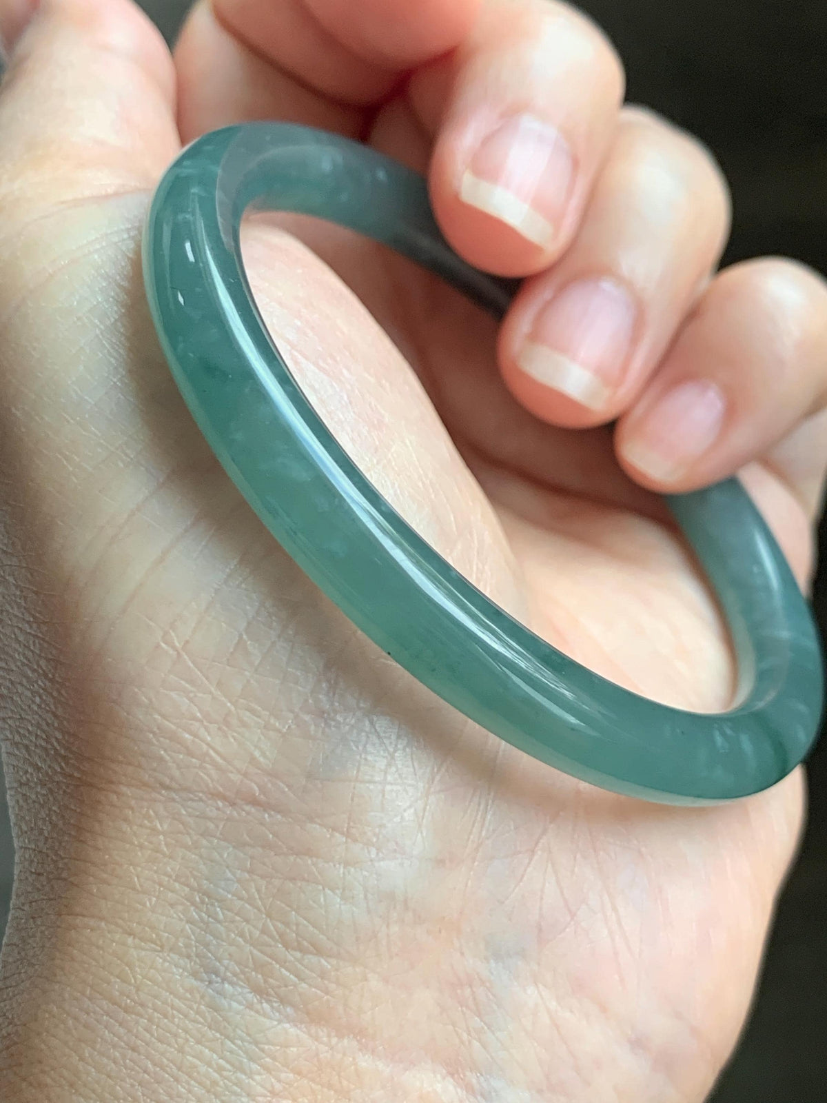 Certified Natural Grade A Guatemalan Icy Translucent Dusty Teal Green Jade Jadeite Bangle Bracelet 56mm 6.93” 27g 天然冰危蓝绿翡翠圆条手镯 950