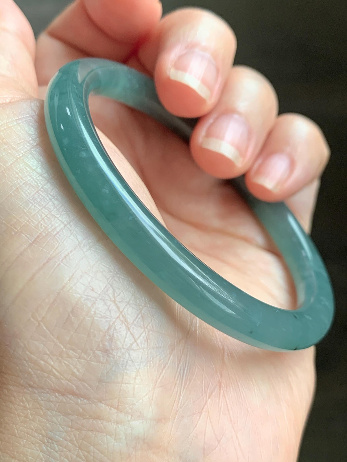 Certified Natural Grade A Guatemalan Icy Translucent Dusty Teal Green Jade Jadeite Bangle Bracelet 56mm 6.93” 27g 天然冰危蓝绿翡翠圆条手镯 950