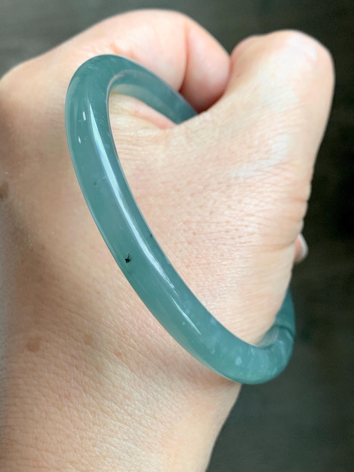 Certified Natural Grade A Guatemalan Icy Translucent Dusty Teal Green Jade Jadeite Bangle Bracelet 56mm 6.93” 27g 天然冰危蓝绿翡翠圆条手镯 950