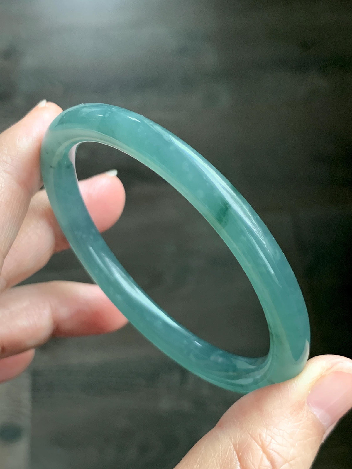 Certified Natural Grade A Guatemalan Icy Translucent Dusty Teal Green Jade Jadeite Bangle Bracelet 56mm 6.93” 27g 天然冰危蓝绿翡翠圆条手镯 950