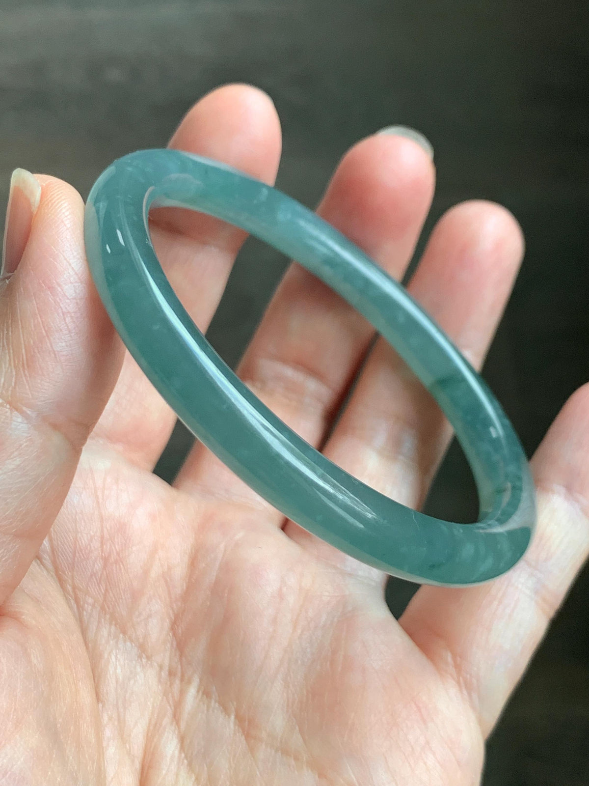 Certified Natural Grade A Guatemalan Icy Translucent Dusty Teal Green Jade Jadeite Bangle Bracelet 56mm 6.93” 27g 天然冰危蓝绿翡翠圆条手镯 950