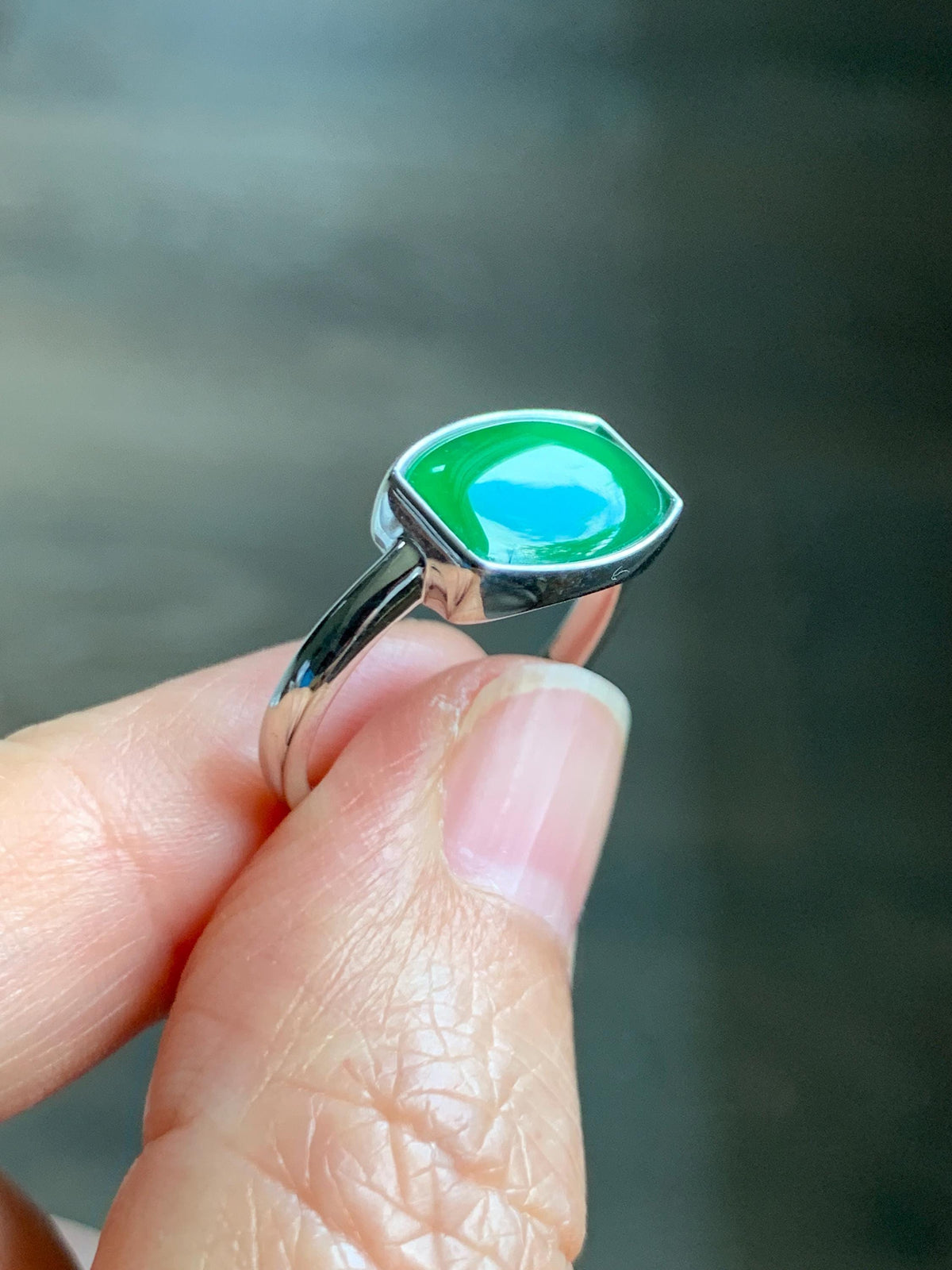 Certified Natural Grade A Guatemalan Icy Translucent Vibrant Green Jade Jadeite Ring Sterling Silver 3.56g size 7.25 US 天然冰危绿翡翠镶嵌戒指 1035
