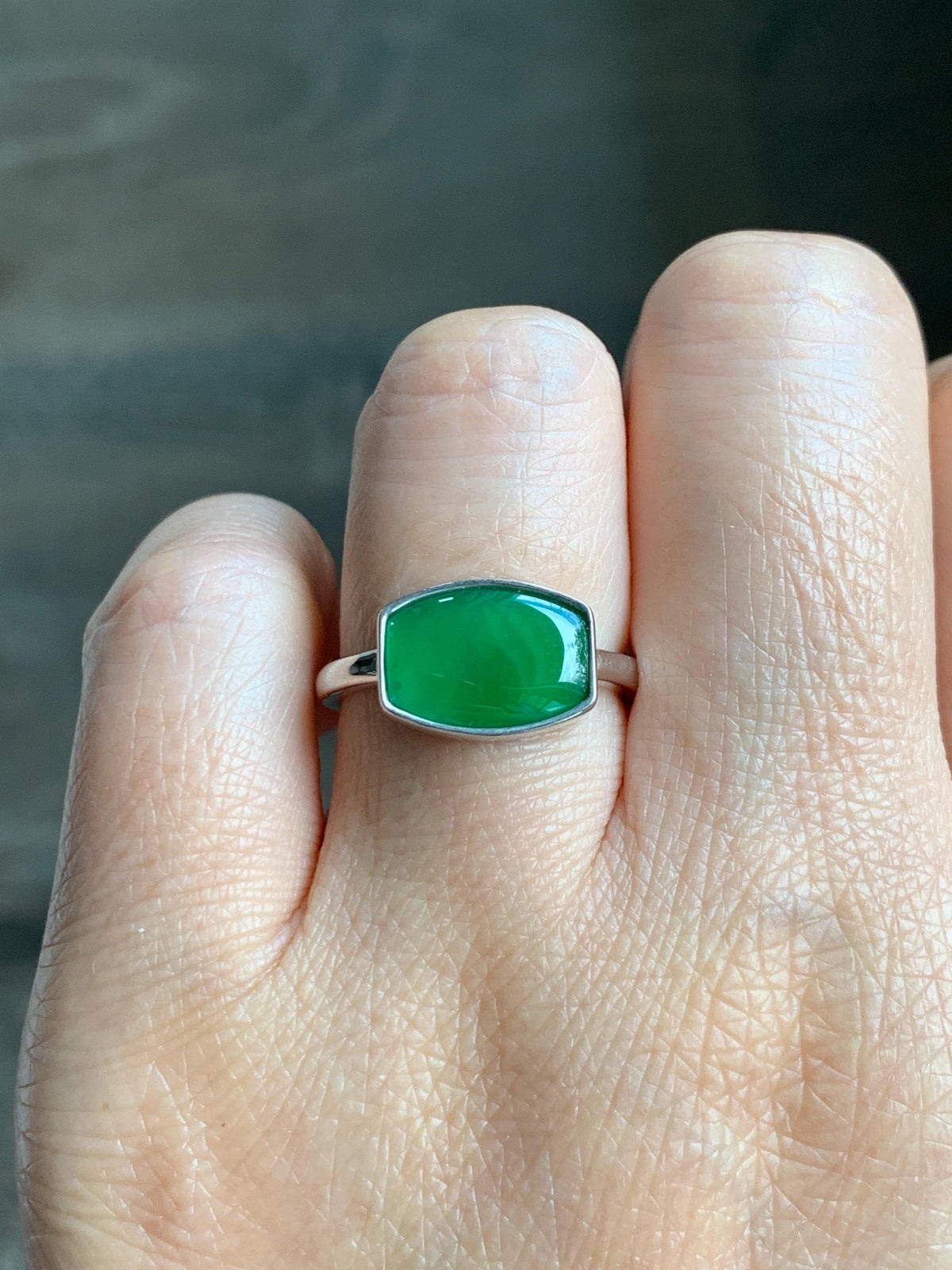 Certified Natural Grade A Guatemalan Icy Translucent Vibrant Green Jade Jadeite Ring Sterling Silver 3.56g size 7.25 US 天然冰危绿翡翠镶嵌戒指 1035