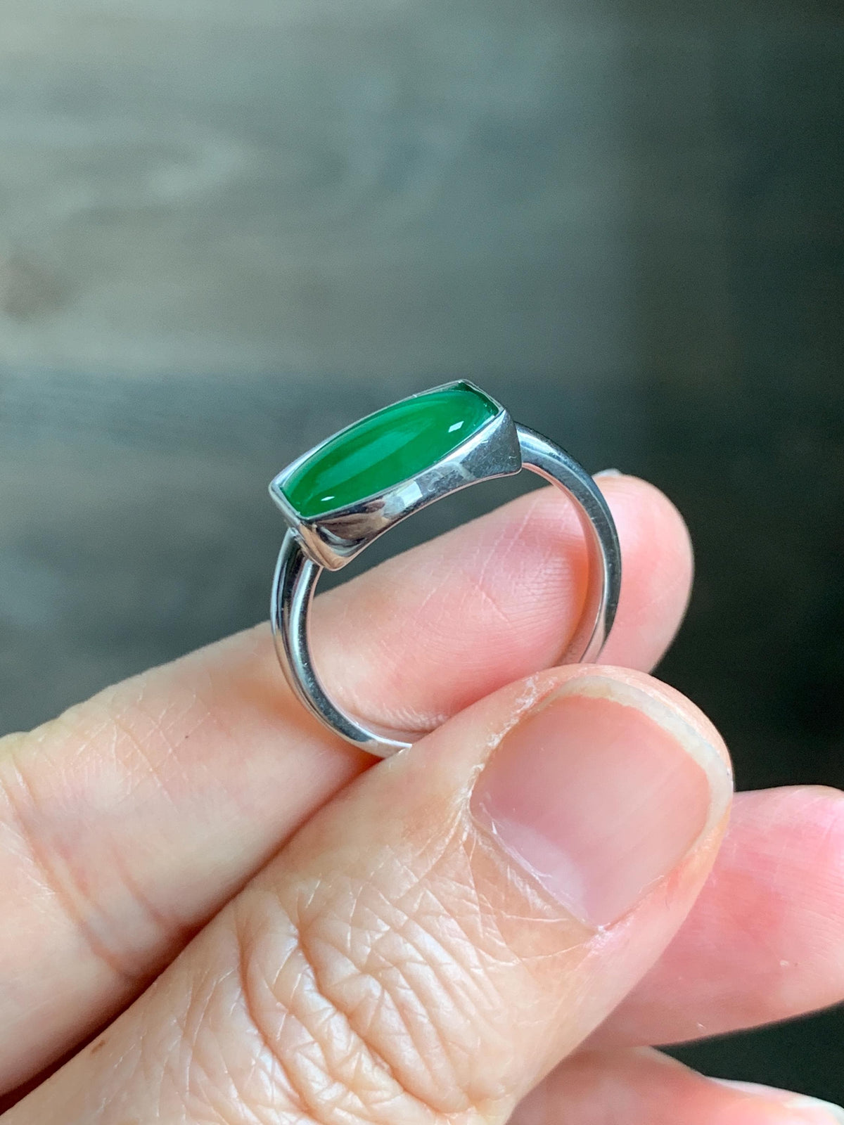 Certified Natural Grade A Guatemalan Icy Translucent Vibrant Green Jade Jadeite Ring Sterling Silver 3.56g size 7.25 US 天然冰危绿翡翠镶嵌戒指 1035