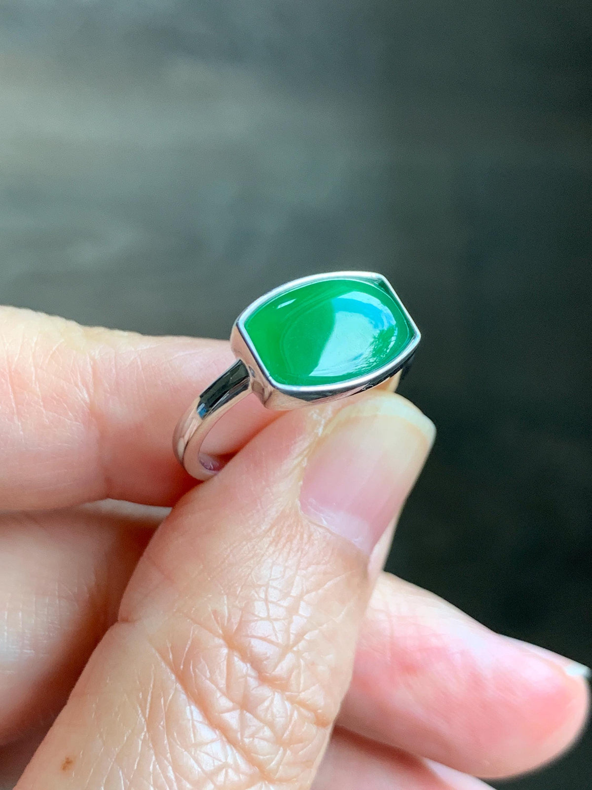 Certified Natural Grade A Guatemalan Icy Translucent Vibrant Green Jade Jadeite Ring Sterling Silver 3.56g size 7.25 US 天然冰危绿翡翠镶嵌戒指 1035