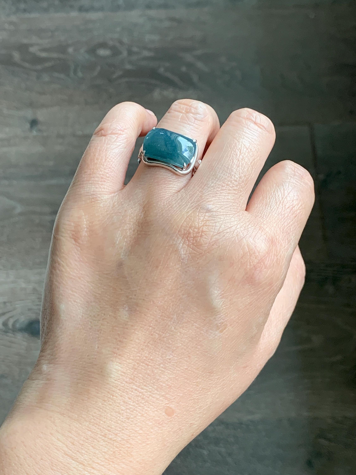 Certified Natural Grade A Guatemalan Icy Dusty Blueberry Blue Jade Jadeite Saddle Ring Sterling Silver Size 7.5 US 7.9g 天然冰危蓝莓翡翠马鞍戒指 1040