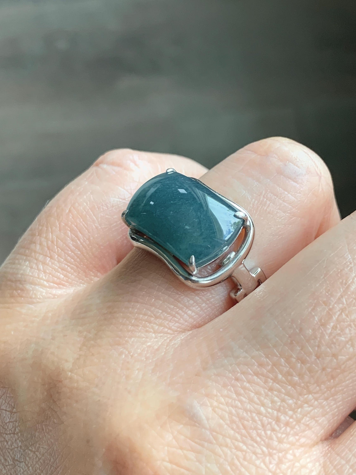 Certified Natural Grade A Guatemalan Icy Dusty Blueberry Blue Jade Jadeite Saddle Ring Sterling Silver Size 7.5 US 7.9g 天然冰危蓝莓翡翠马鞍戒指 1040