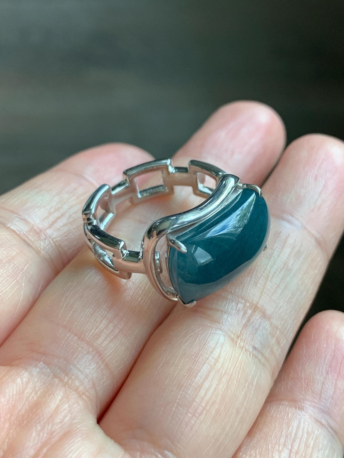 Certified Natural Grade A Guatemalan Icy Dusty Blueberry Blue Jade Jadeite Saddle Ring Sterling Silver Size 7.5 US 7.9g 天然冰危蓝莓翡翠马鞍戒指 1040