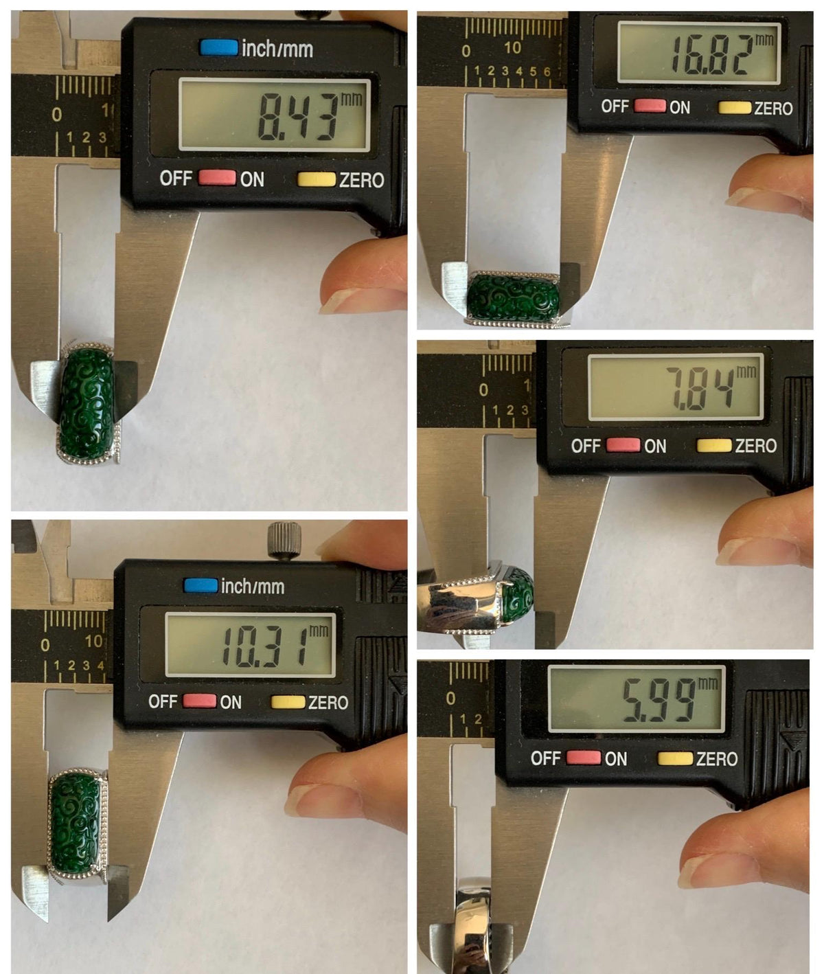 Certified Natural Grade A Icy Intense Green Jade Jadeite Engraved Saddle Band Ring Size 7.25 US 10.7g 天然深绿花青翡翠仿古雕马鞍戒指 1019