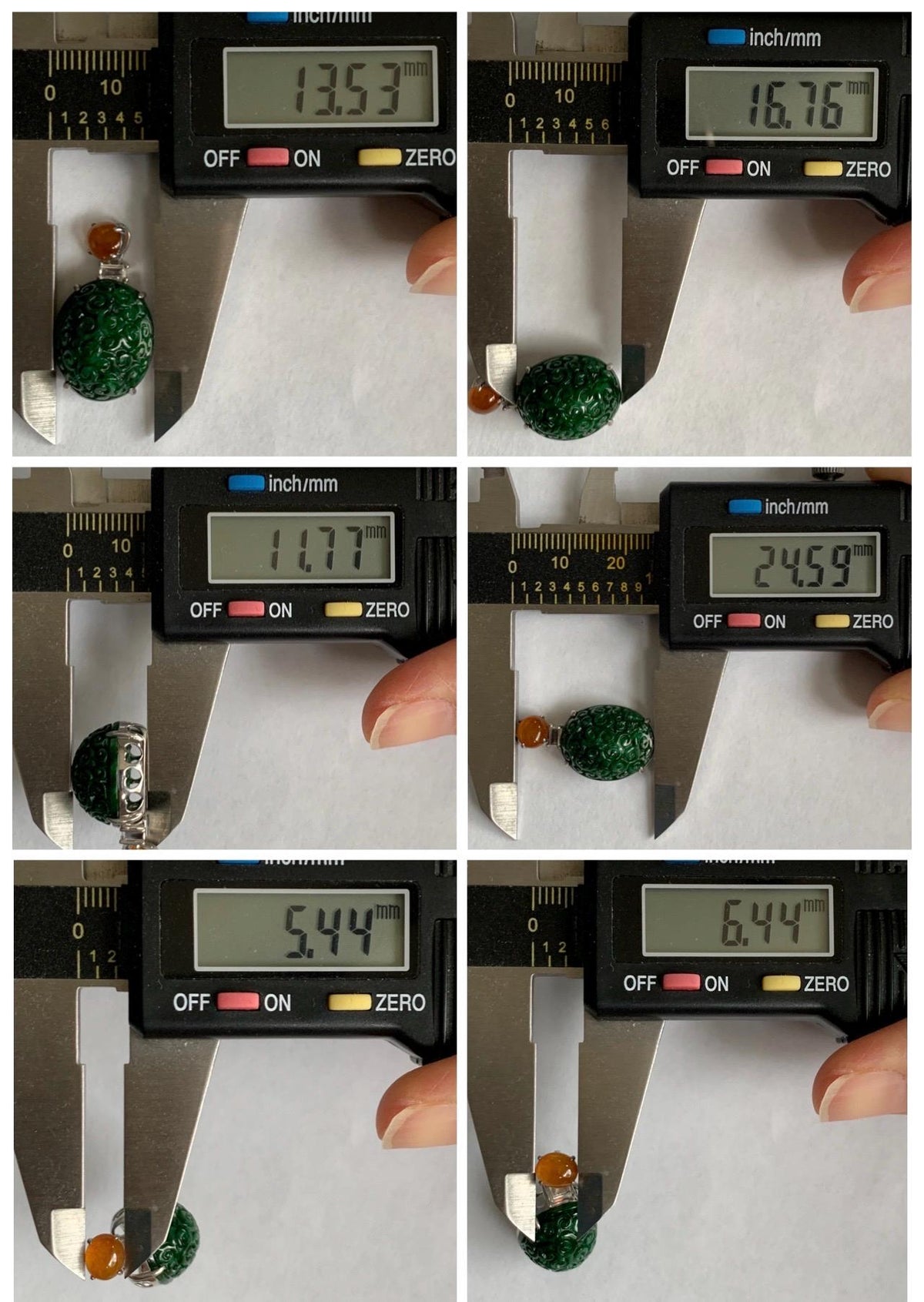 Certified Natural Grade A Icy Golden Yellow & Intense Green Jade Jadeite Engraved Oval Pendant Sterling Silver 4.37g 天然满绿花青翡翠黄翡顶珠仿古雕椭圆吊坠 998