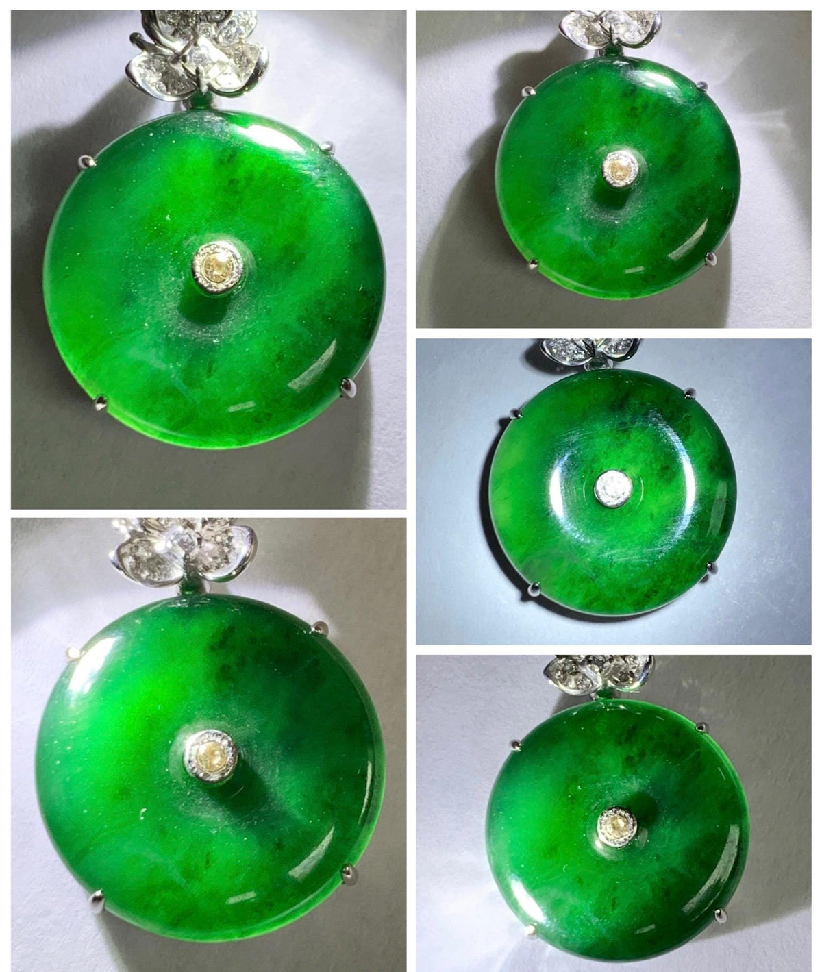 Certified Natural Grade A Guatemalan Icy Translucent Vibrant Green Jade Jadeite Ping An Kou Donut Pendant Sterling Silver 天然冰危绿翡翠平安扣吊坠 1001