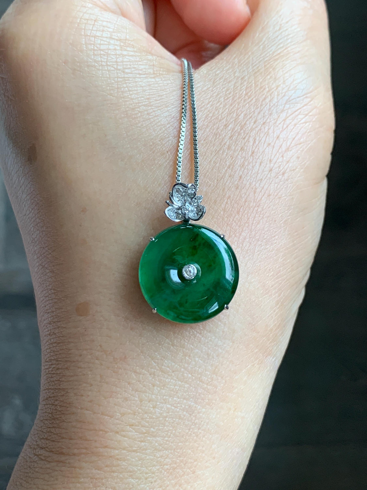 Certified Natural Grade A Guatemalan Icy Translucent Vibrant Green Jade Jadeite Ping An Kou Donut Pendant Sterling Silver 天然冰危绿翡翠平安扣吊坠 1001