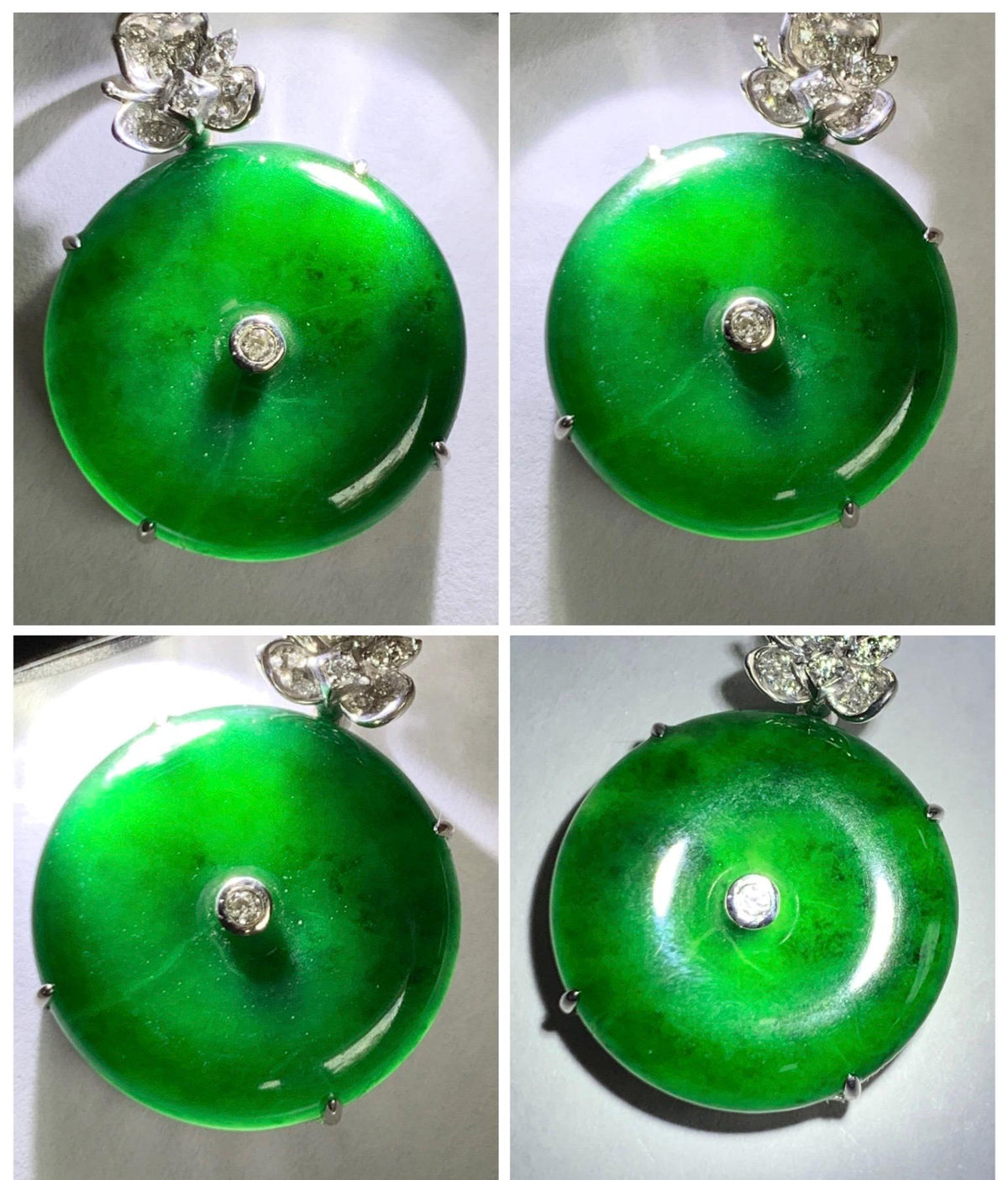 Certified Natural Grade A Guatemalan Icy Translucent Vibrant Green Jade Jadeite Ping An Kou Donut Pendant Sterling Silver 天然冰危绿翡翠平安扣吊坠 1016