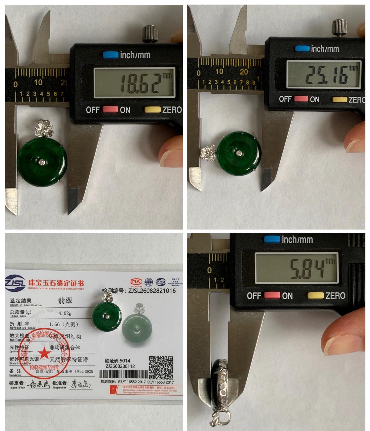 Certified Natural Grade A Guatemalan Icy Translucent Vibrant Green Jade Jadeite Ping An Kou Donut Pendant Sterling Silver 天然冰危绿翡翠平安扣吊坠 1016