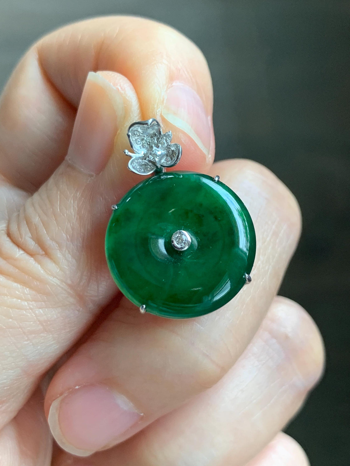 Certified Natural Grade A Guatemalan Icy Translucent Vibrant Green Jade Jadeite Ping An Kou Donut Pendant Sterling Silver 天然冰危绿翡翠平安扣吊坠 1016