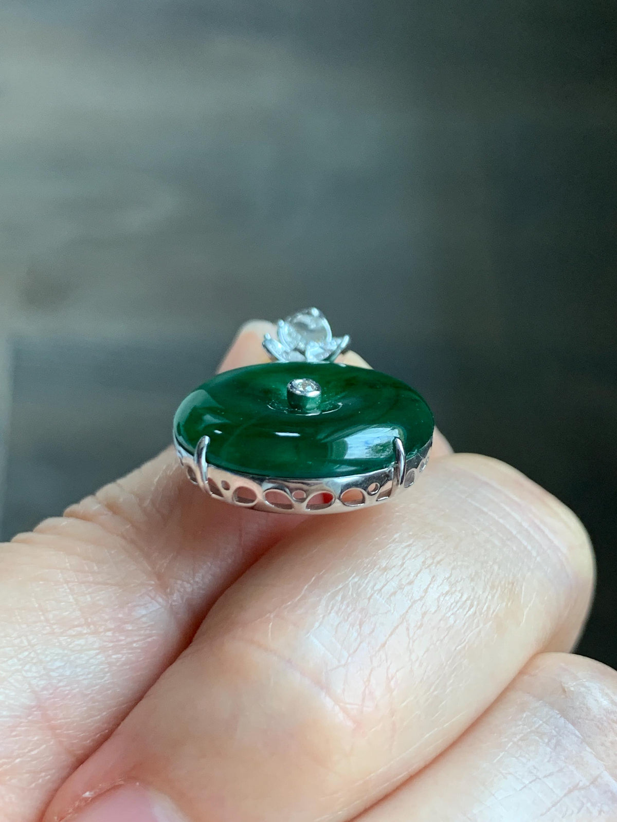Certified Natural Grade A Guatemalan Icy Translucent Vibrant Green Jade Jadeite Ping An Kou Donut Pendant Sterling Silver 天然冰危绿翡翠平安扣吊坠 1016