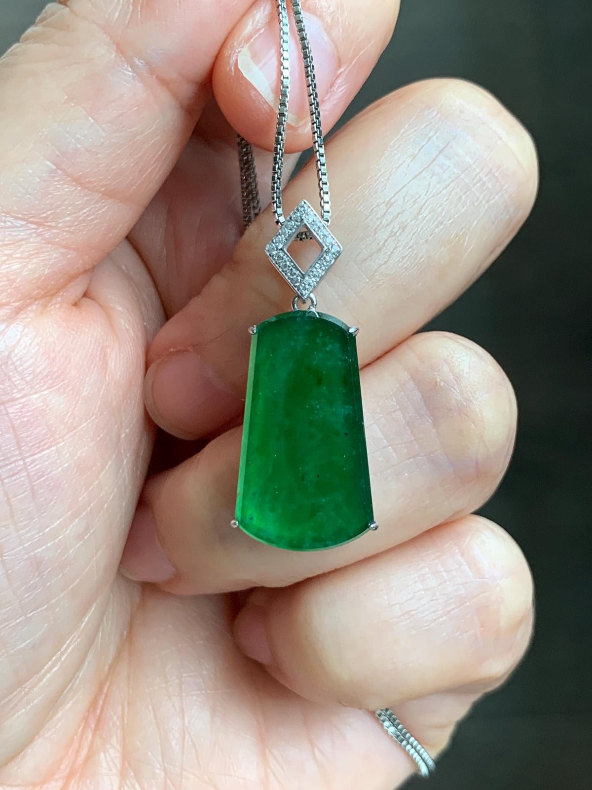 Certified Natural Grade A Guatemalan Icy Translucent Vibrant Green Jade Jadeite Wu Shi Pai Pendant Sterling Silver 3.62g 天然冰危绿翡翠无事牌镶嵌吊坠 1006