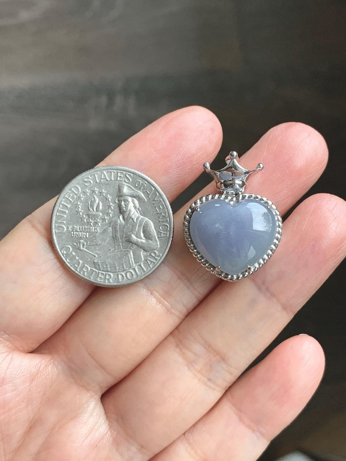 Certified Natural Grade A Icy Translucent Pale Purple Jade Jadeite Heart Pendant Crown Design Sterling Silver 5.73g 天然冰紫底翡翠爱心皇冠镶嵌吊坠 1005