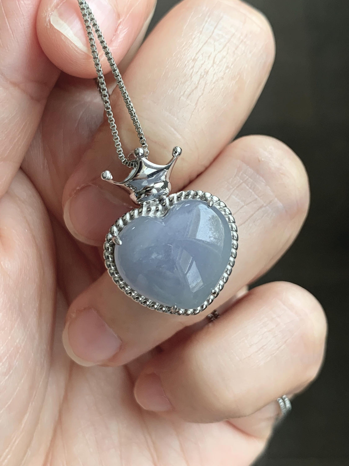 Certified Natural Grade A Icy Translucent Pale Purple Jade Jadeite Heart Pendant Crown Design Sterling Silver 5.73g 天然冰紫底翡翠爱心皇冠镶嵌吊坠 1005