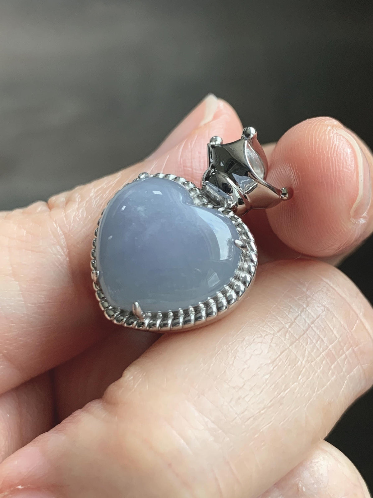 Certified Natural Grade A Icy Translucent Pale Purple Jade Jadeite Heart Pendant Crown Design Sterling Silver 5.73g 天然冰紫底翡翠爱心皇冠镶嵌吊坠 1005