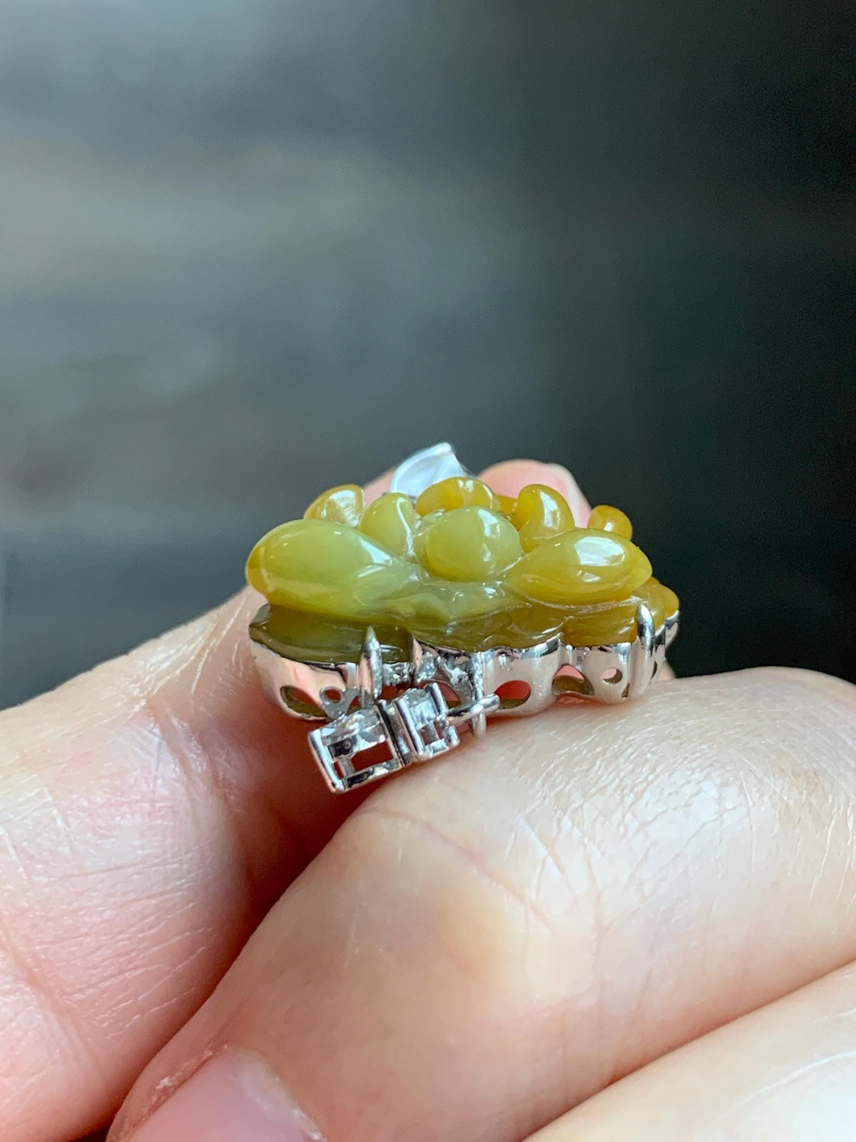 Certified Grade A Natural Guatemalan Icy Intense Yellow Jade Jadeite Lotus Flower Pendant Moissanite Sterling Silver 4g 天然冰危油黄翡翠莲花镶嵌吊坠 1004