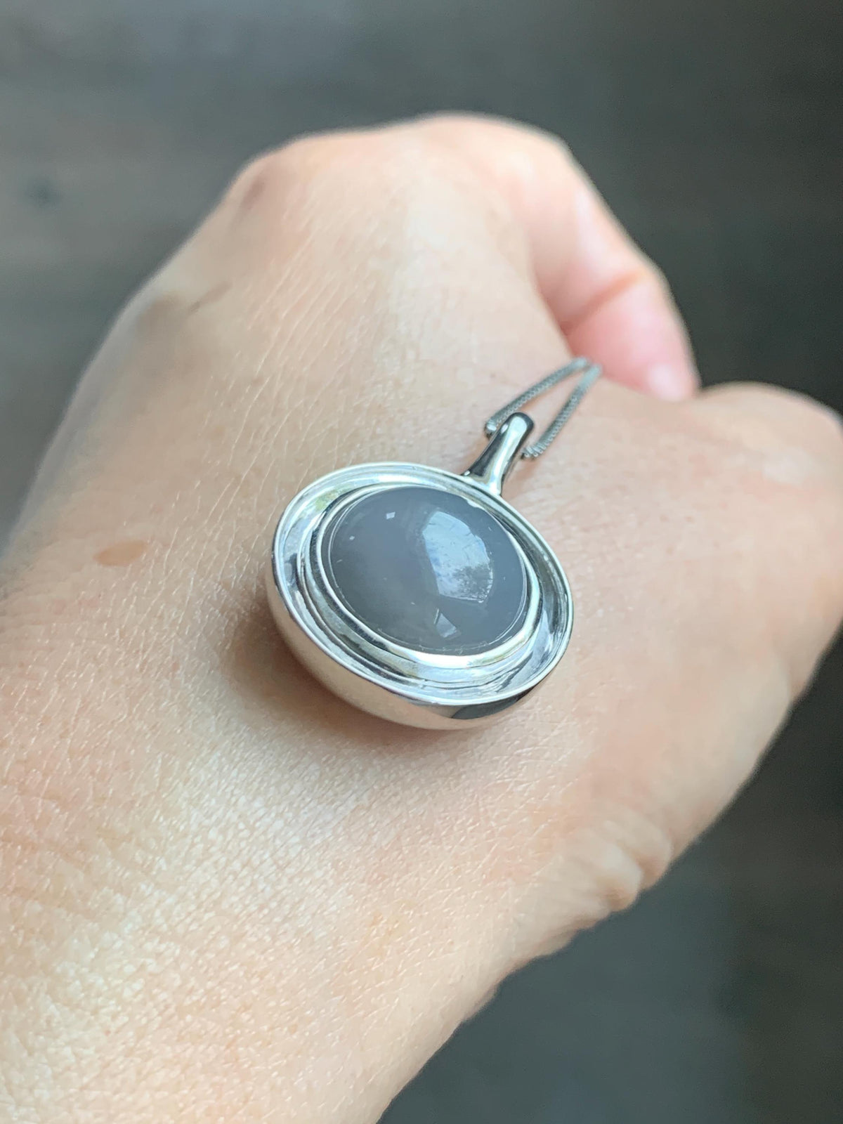 Certified Natural Grade A Icy Translucent Light Gray Wuji Jade Jadeite Round Pendant Sterling Silver 6.85g 天然冰胶紫底乌鸡翡翠镶嵌吊坠 1003