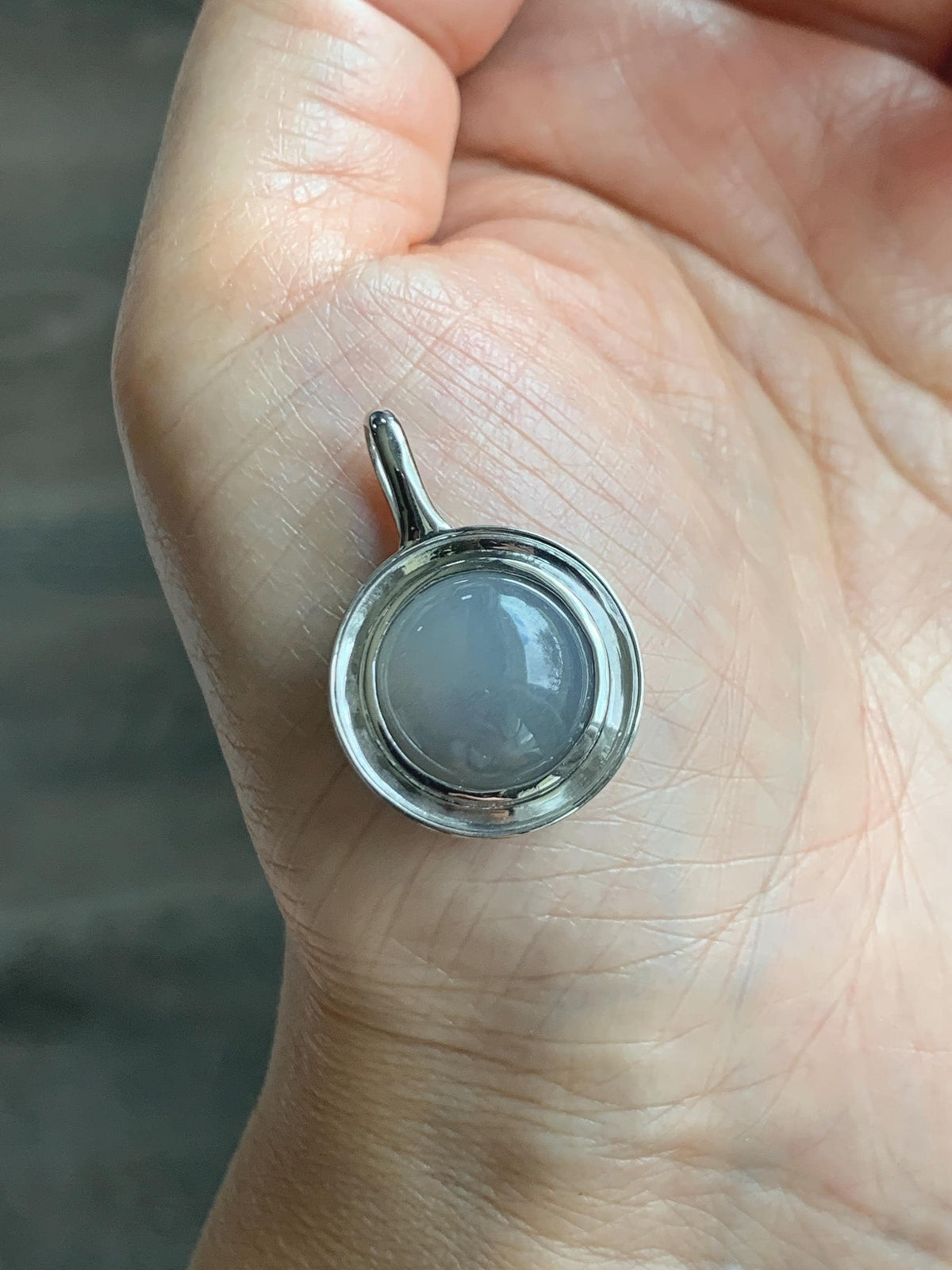 Certified Natural Grade A Icy Translucent Light Gray Wuji Jade Jadeite Round Pendant Sterling Silver 6.85g 天然冰胶紫底乌鸡翡翠镶嵌吊坠 1003