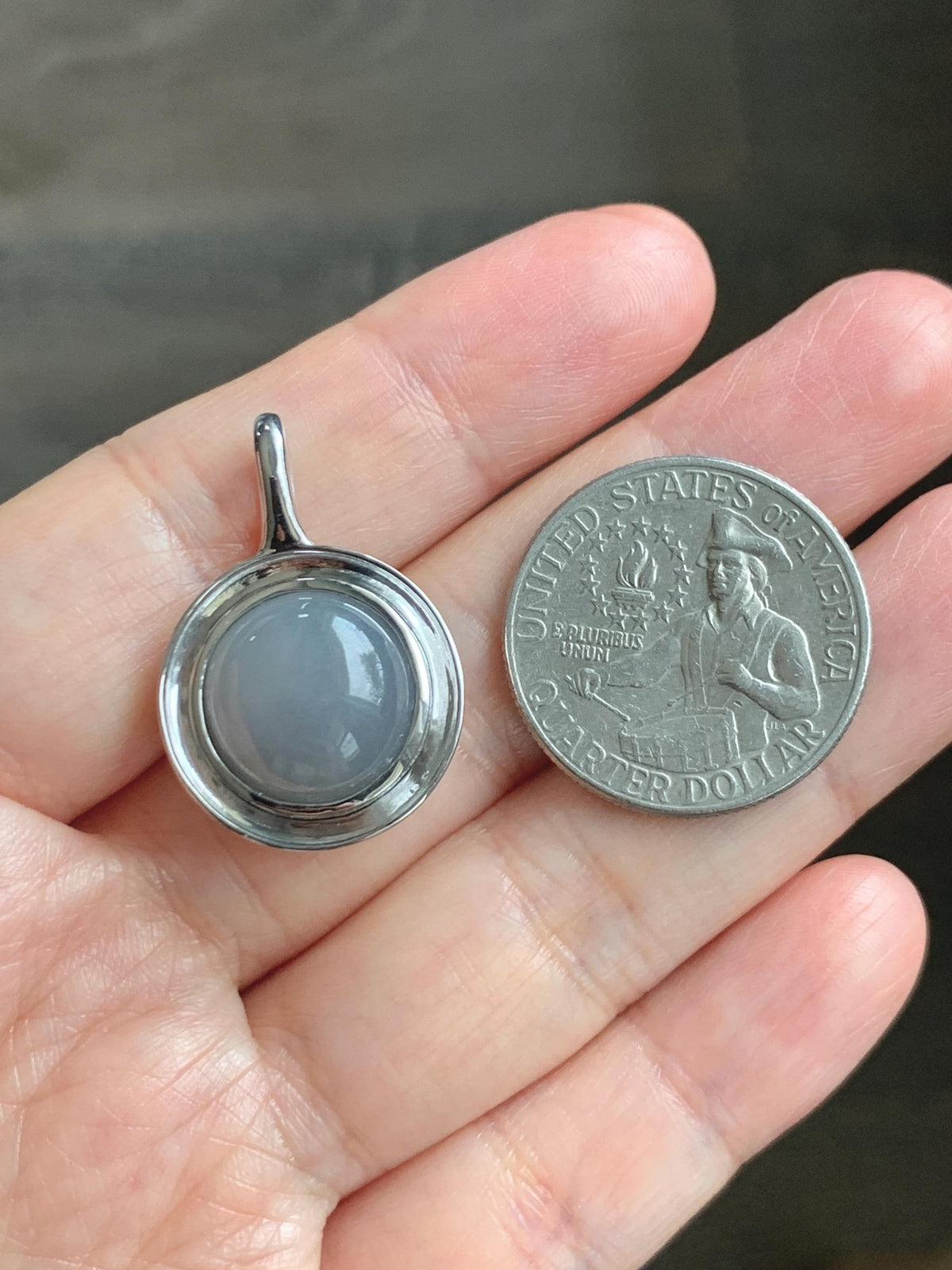 Certified Natural Grade A Icy Translucent Light Gray Wuji Jade Jadeite Round Pendant Sterling Silver 6.85g 天然冰胶紫底乌鸡翡翠镶嵌吊坠 1003