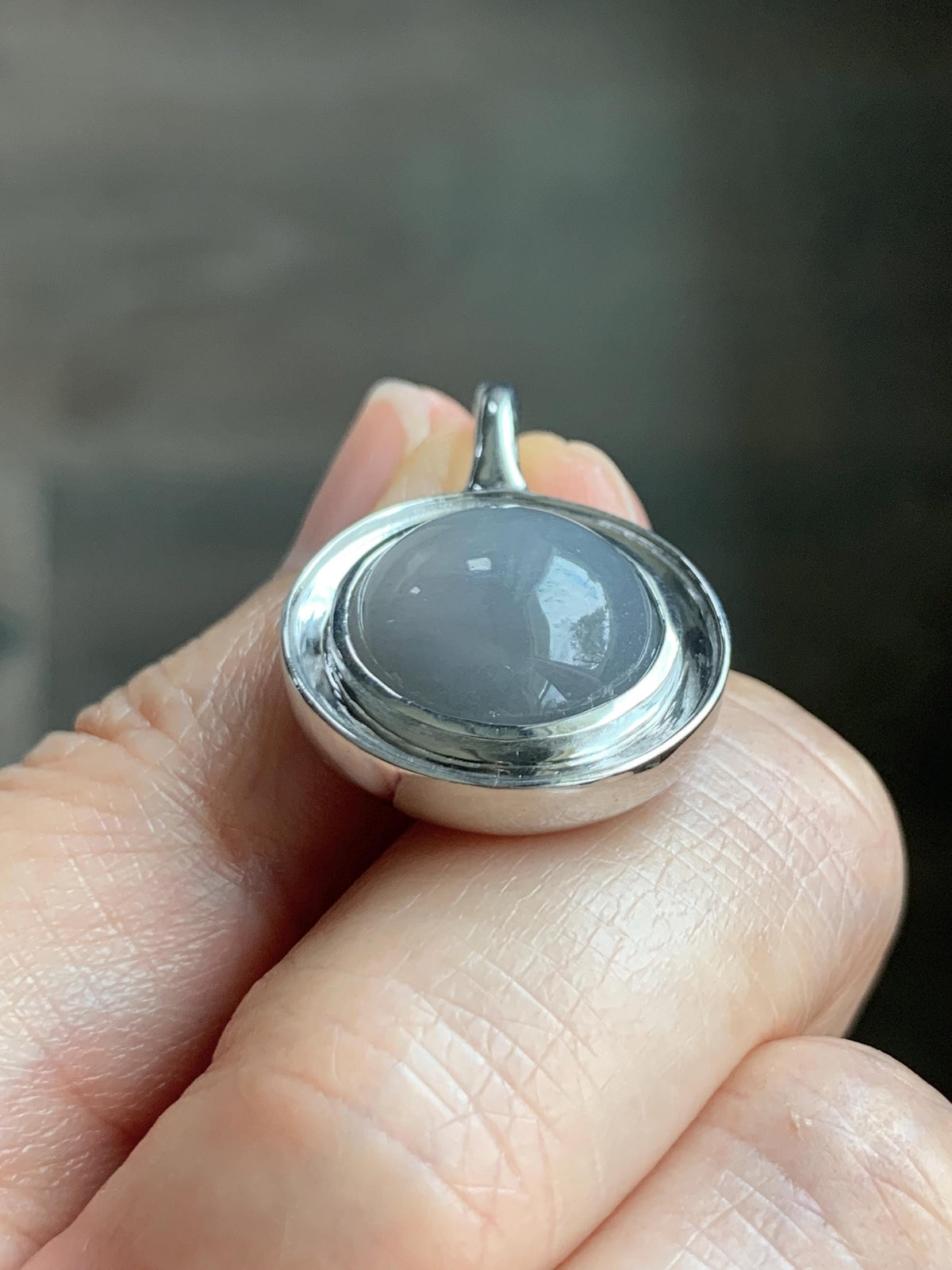 Certified Natural Grade A Icy Translucent Light Gray Wuji Jade Jadeite Round Pendant Sterling Silver 6.85g 天然冰胶紫底乌鸡翡翠镶嵌吊坠 1003