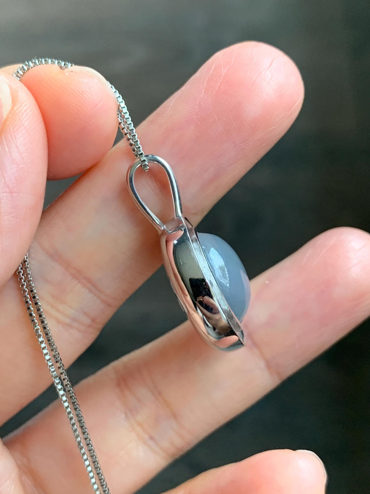 Certified Natural Grade A Icy Translucent Light Gray Wuji Jade Jadeite Round Pendant Sterling Silver 6.85g 天然冰胶紫底乌鸡翡翠镶嵌吊坠 1003