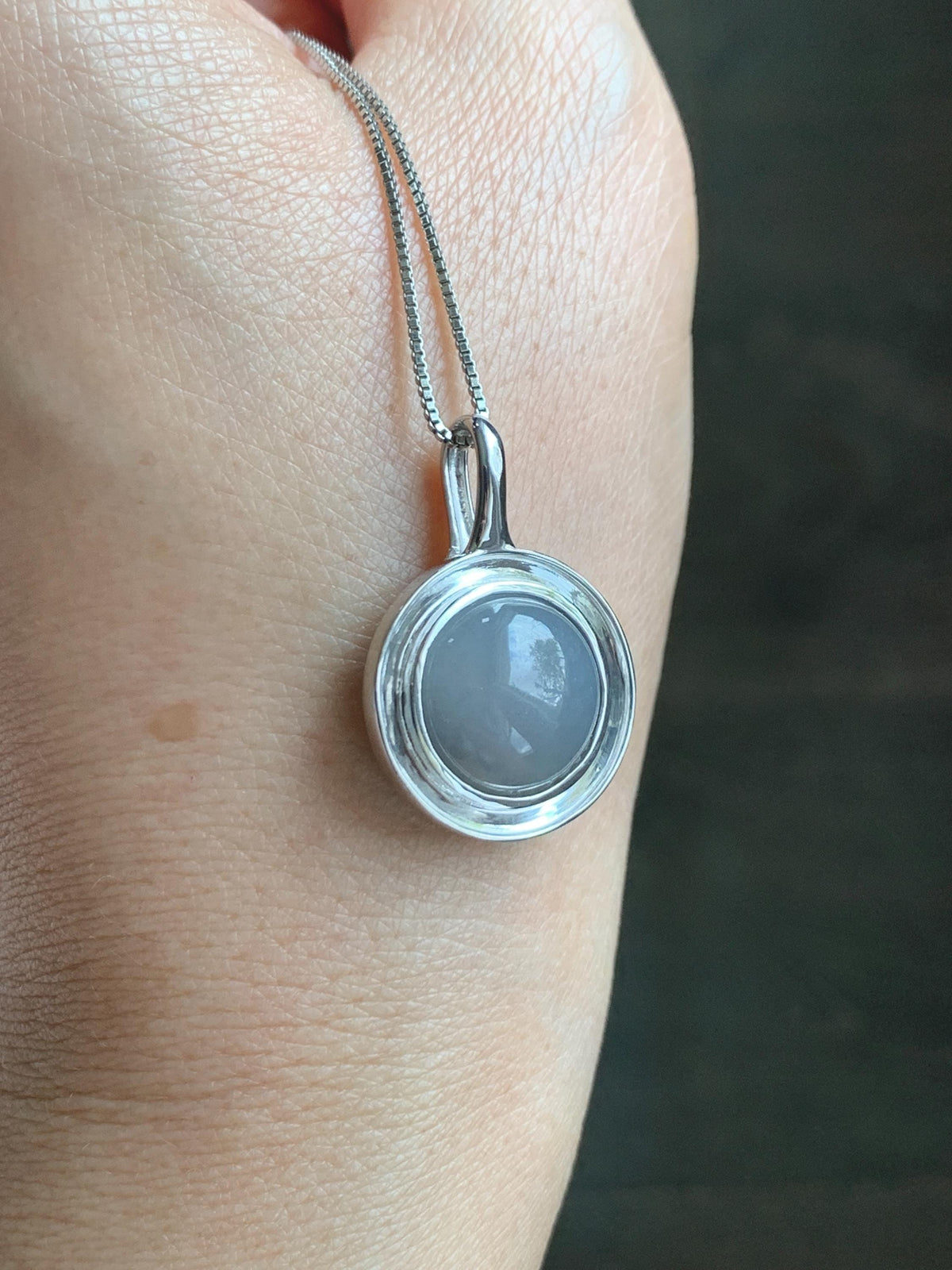 Certified Natural Grade A Icy Translucent Light Gray Wuji Jade Jadeite Round Pendant Sterling Silver 6.85g 天然冰胶紫底乌鸡翡翠镶嵌吊坠 1003