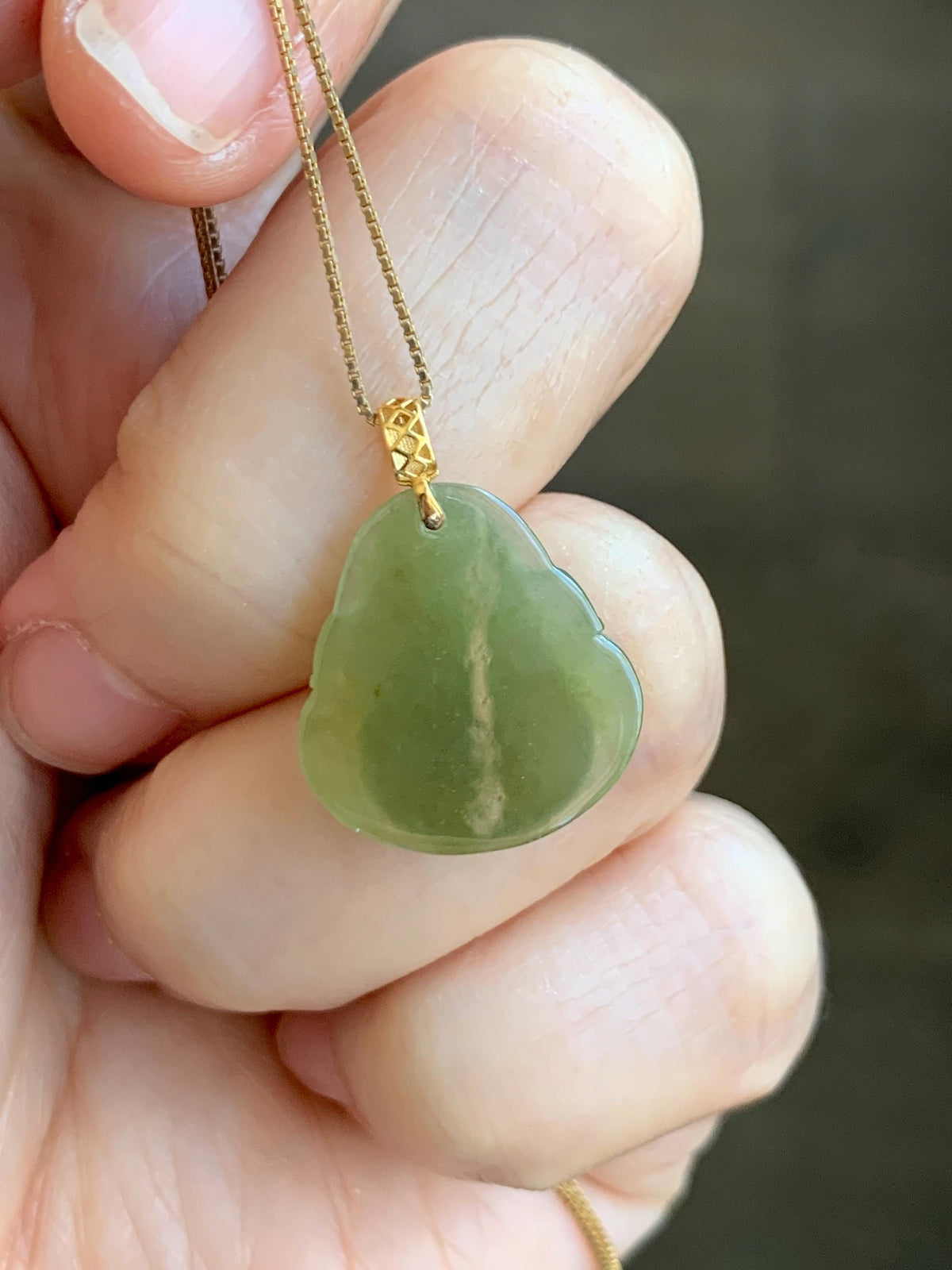 Natural Grade A Icy Translucent Yellowish Brown Jade Jadeite Carved Buddha Petite Pendant 18K Yellow Gold 天然冰茶黄翡翠小佛公镶嵌吊坠 MCH180