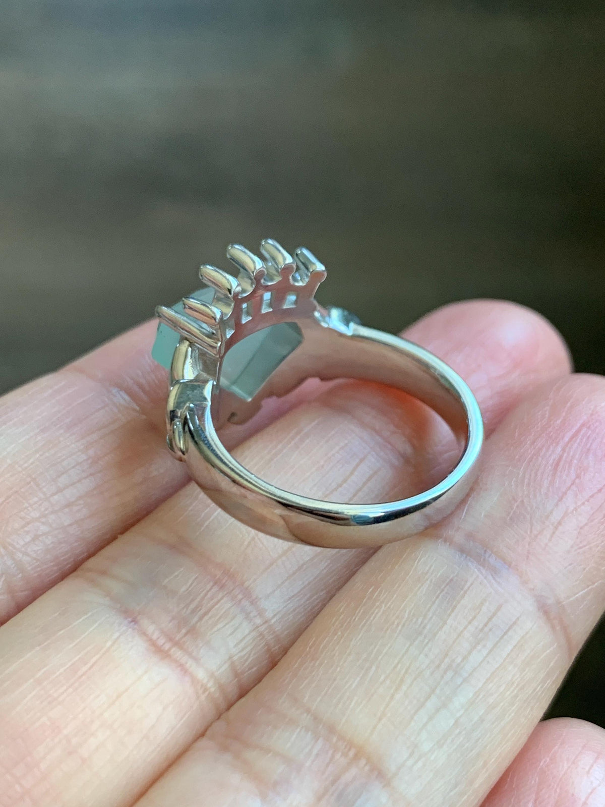 Certified Natural Garde A Icy Highly Translucent Pastel Green Jade Jadeite Claddagh Ring Sterling Silver Size 7.25 US 天然冰晴钻石切割面翡翠克拉达戒指 1028