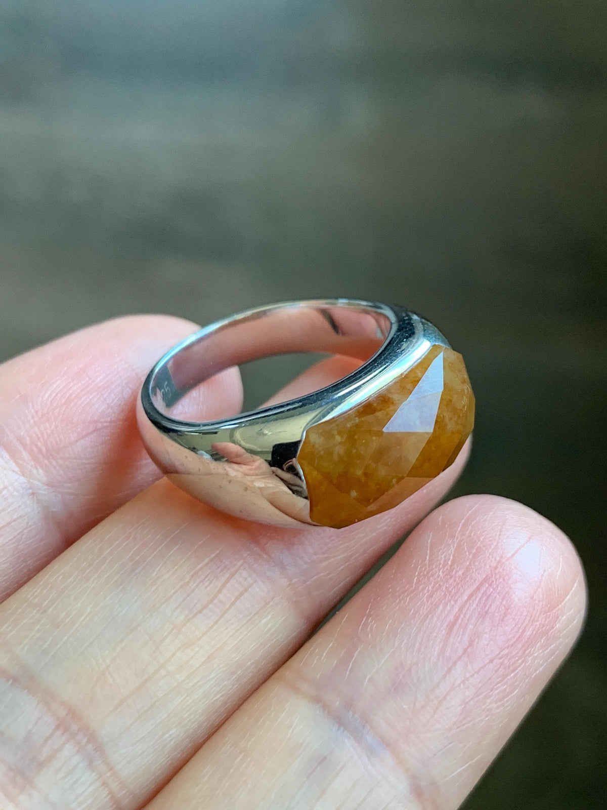 Certified Natural Garde A Icy Translucent Intense Golden Yellow Jade Jadeite Saddle Ring Sterling Silver Size 7.25 US 天然冰红黄翡翠切割面马鞍戒指 1027
