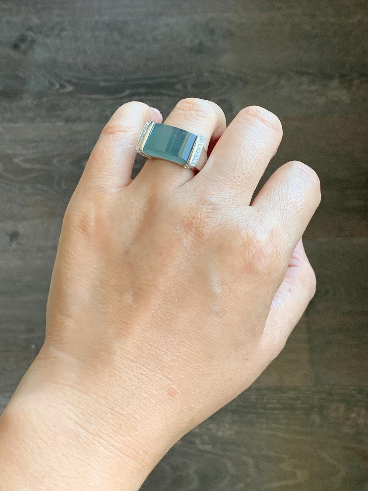 Certified Natural Grade A Guatemalan Icy Translucent Teal Blue Jade Jadeite Saddle Ring Sterling Silver Size 7.25 US 13.66g 天然冰危蓝翡翠马鞍戒指 1023