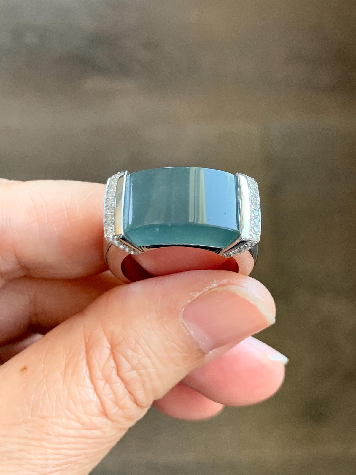 Certified Natural Grade A Guatemalan Icy Translucent Teal Blue Jade Jadeite Saddle Ring Sterling Silver Size 7.25 US 13.66g 天然冰危蓝翡翠马鞍戒指 1023