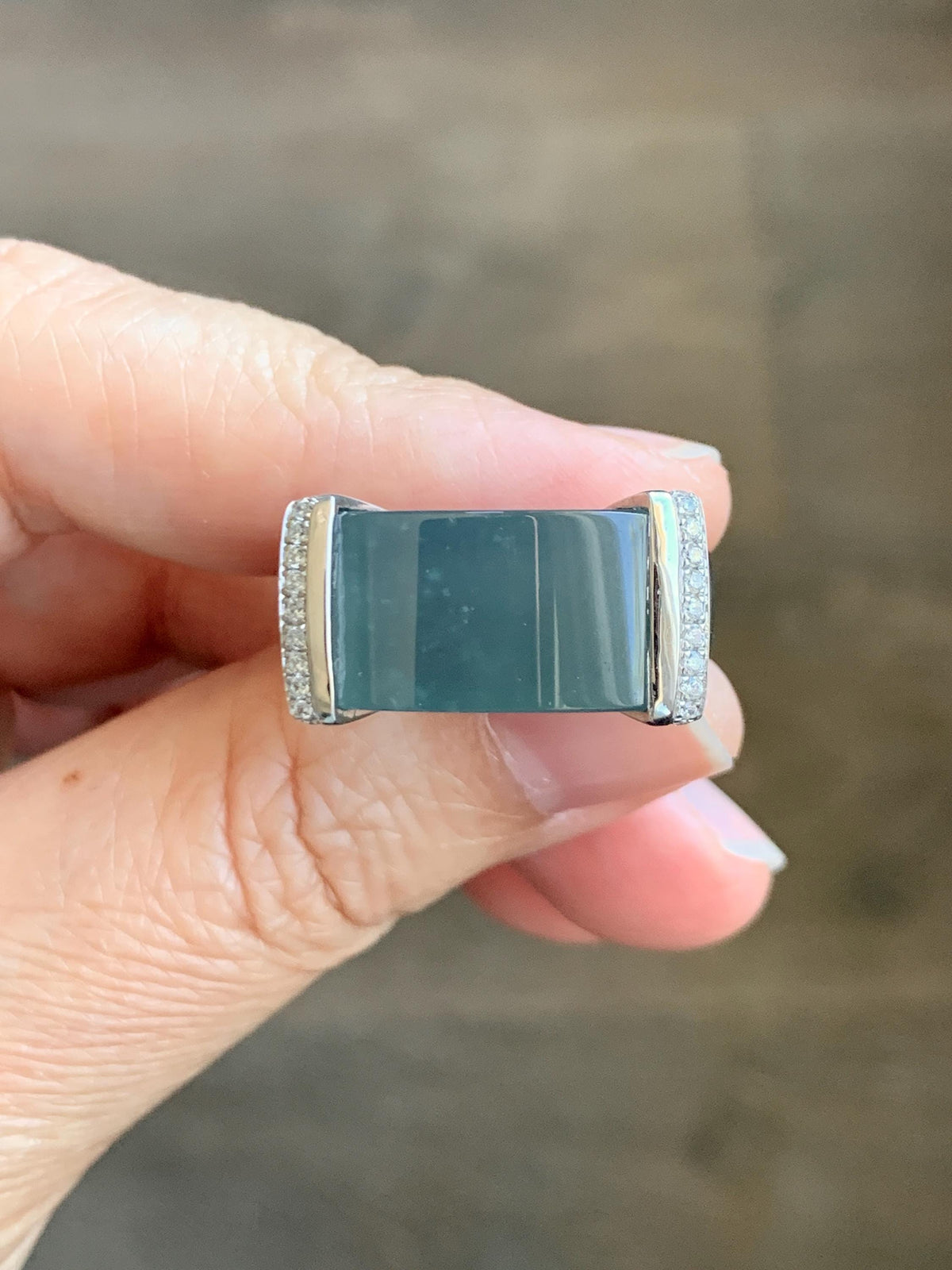 Certified Natural Grade A Guatemalan Icy Translucent Teal Blue Jade Jadeite Saddle Ring Sterling Silver Size 7.25 US 13.66g 天然冰危蓝翡翠马鞍戒指 1023